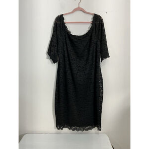 Womans Lane Bryant 26 Black Lace Lined Off The Shoulder Midi Shift Dress